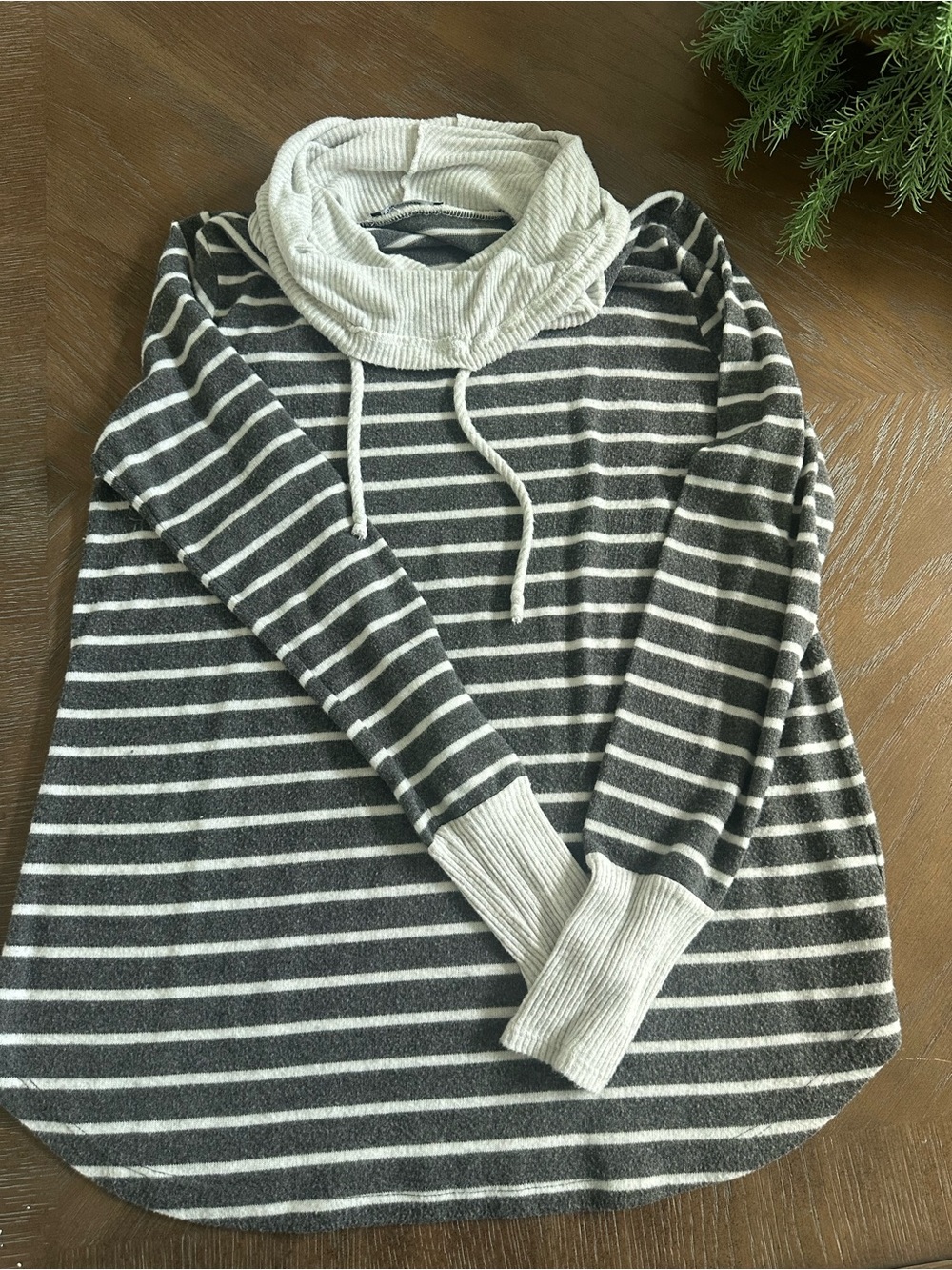 Pink Clover Striped Cowl Neck Sweater in Gray & White